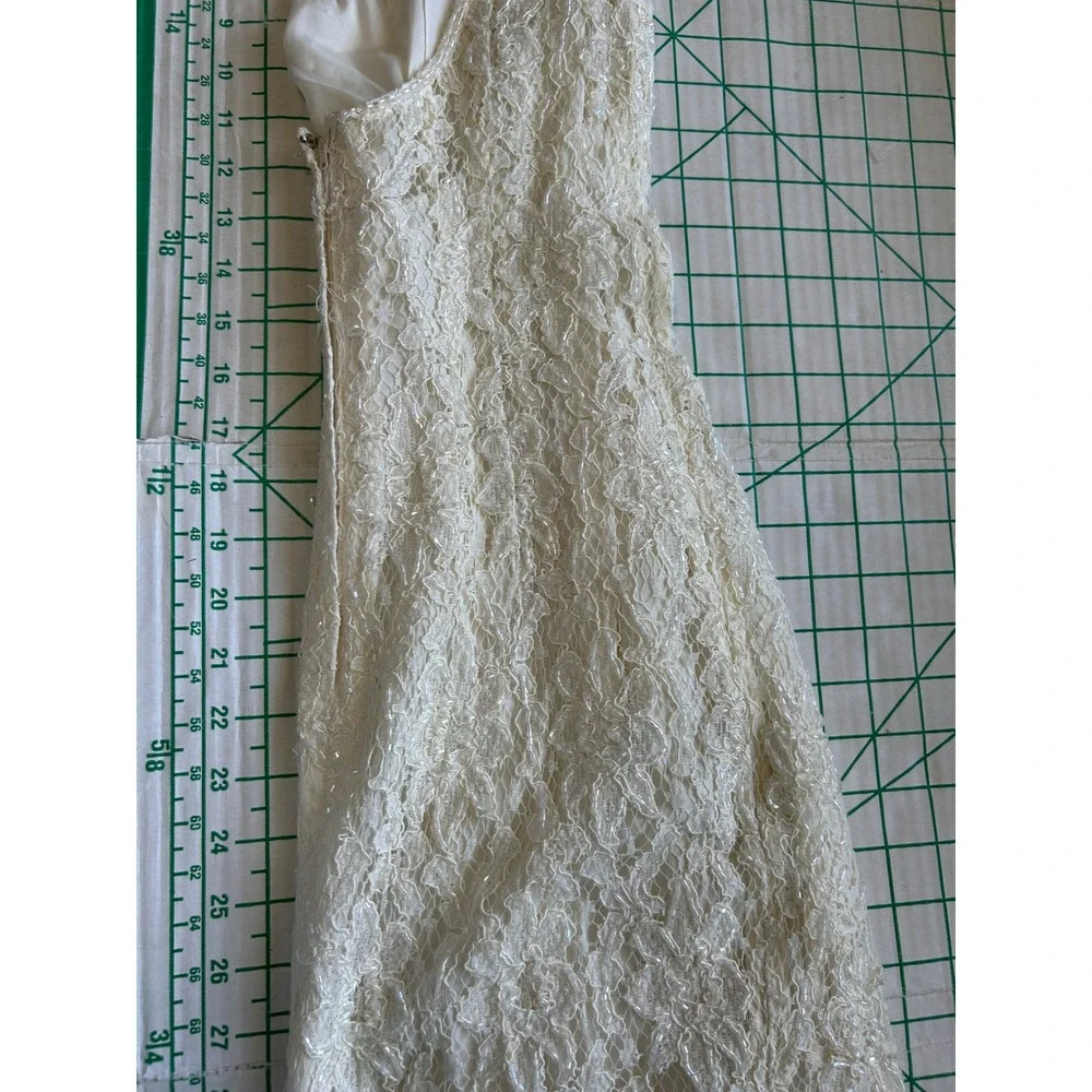 Vintage 90s Cache Ever After Ivory Lace Sequin Maxi Gown Dress Womens 6 Ivory - Picture 7 of 16